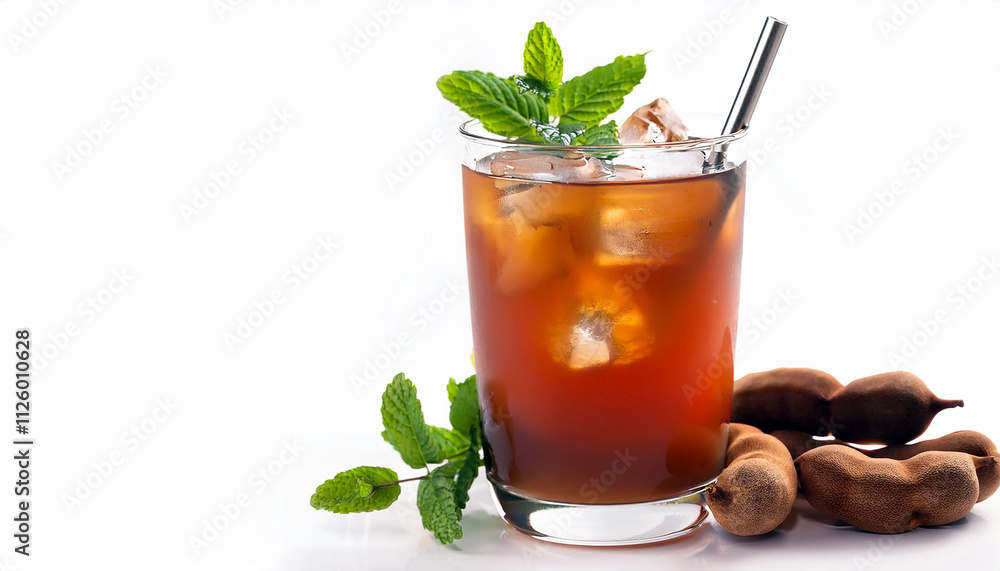Refreshing Iced Tamarind Drink with Mint Garnish Summer Beverage Refreshing Iced Tamarind Drink with Mint Garnish Summer Beverage