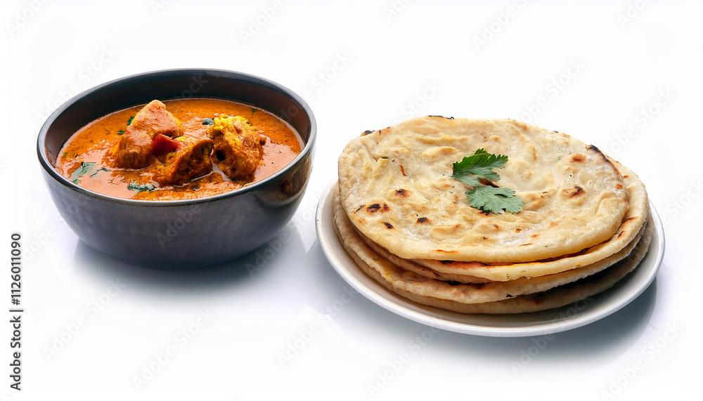Delicious Indian Chicken Curry with Roti Bread Spicy Food Delicious Indian Chicken Curry with Roti Bread Spicy Food
