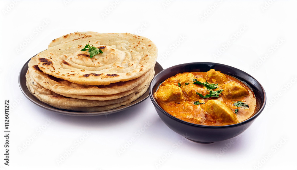 Delicious Indian Butter Chicken Curry with Paratha Bread Delicious Indian Butter Chicken Curry with Paratha Bread