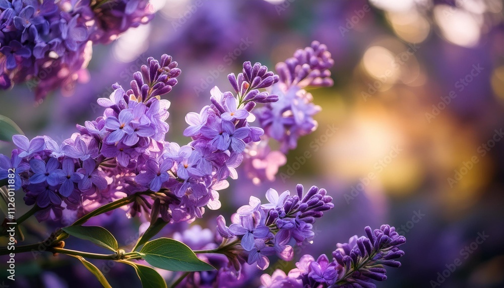 Soft purple lilacs illuminated by the setting sun Soft purple lilacs illuminated by the setting sun
