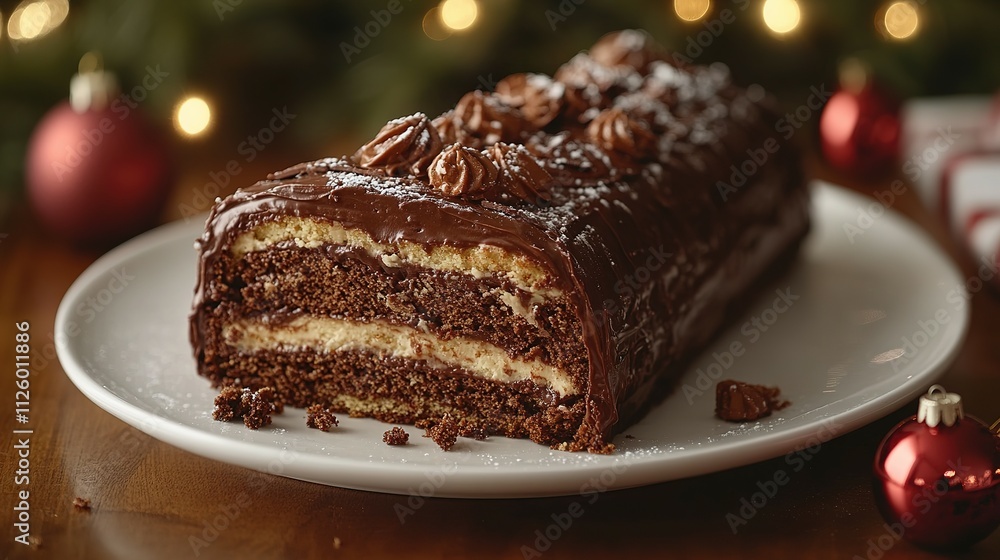 Delicious Chocolate Yule Log Festive Cake Dessert Delicious Chocolate Yule Log Festive Cake Dessert
