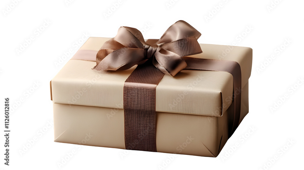 Obraz premium A light beige gift box with ribbon and bow.png,cutout