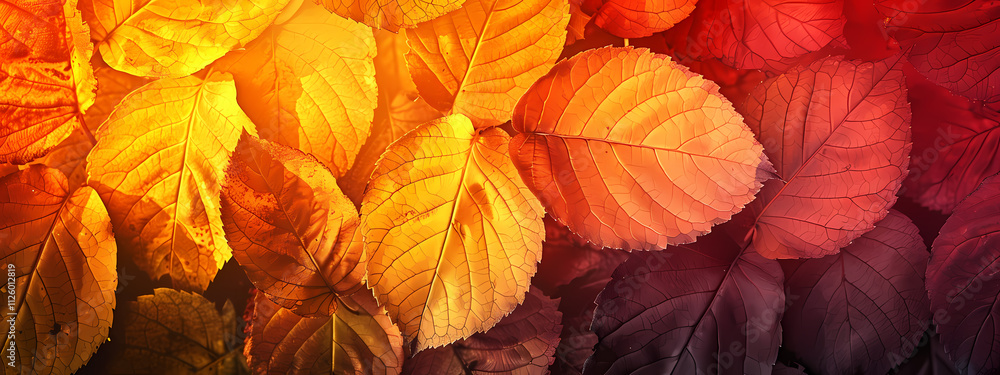 Fototapeta premium A vibrant display of autumn leaves in warm hues of orange, red, and yellow creates a cozy and inviting atmosphere.