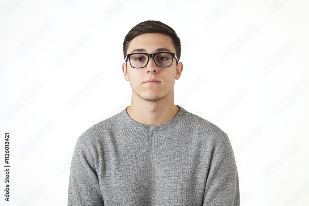 portrait of a young man with glasses against a white background portrait of a young man with glasses against a white background