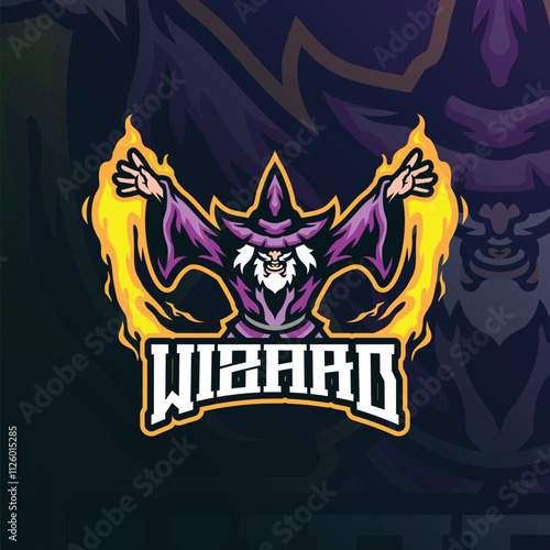 Wizard mascot logo design vector with modern illustration concept style for badge, emblem and t shirt printing. Angry wizard illustration for sport team.