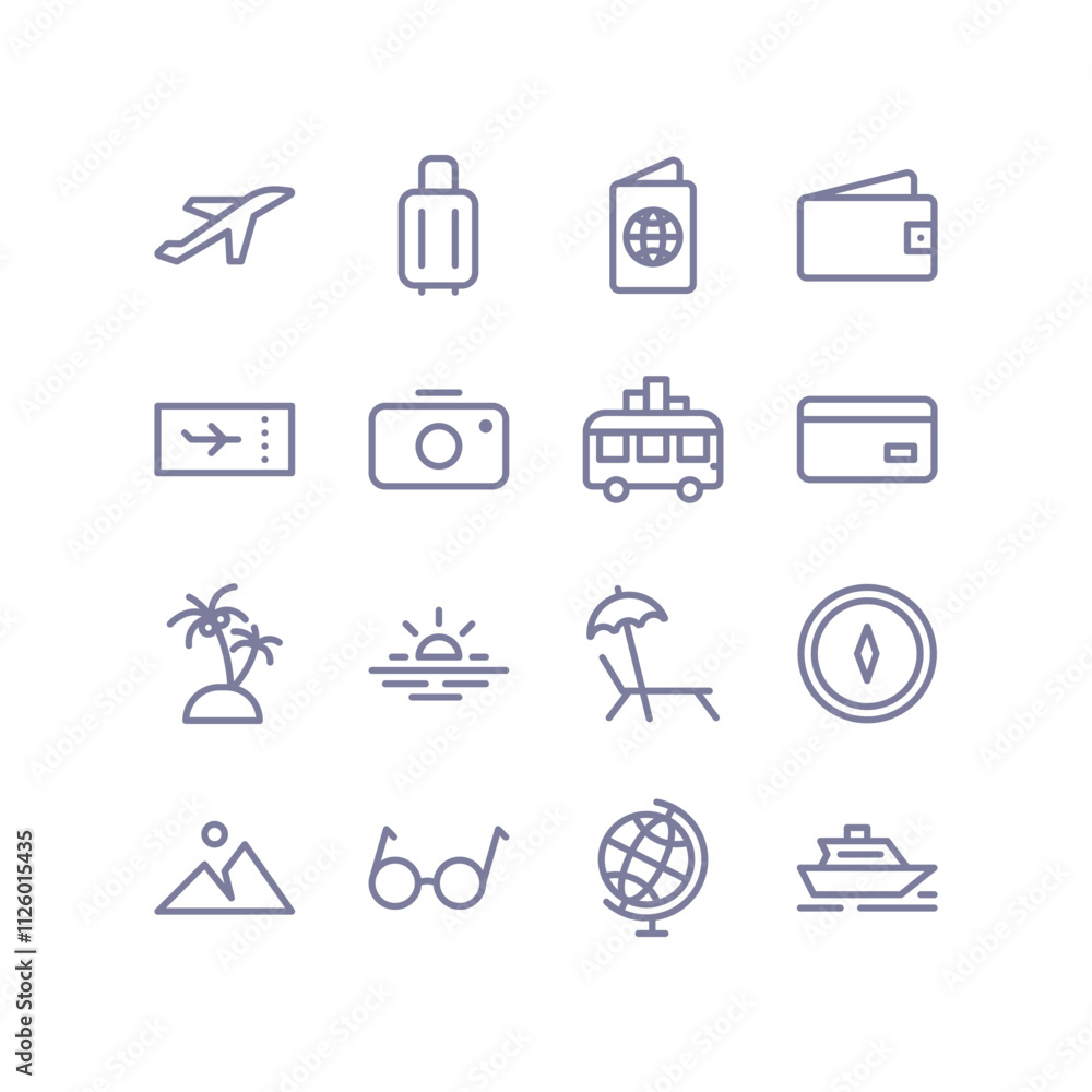 Fototapeta premium Minimalist Line Travel Icon Set
