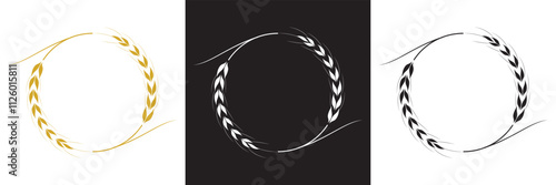 Set of simple wheats ears icons and wheat logo design elements for beer, organic fresh food corn farm, bakery themed agriculture design, grain element,  isolated on white and black background. EPS 10