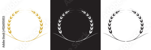 Set of simple wheats ears icons and wheat logo design elements for beer, organic fresh food corn farm, bakery themed agriculture design, grain element,  isolated on white and black background. EPS 10
