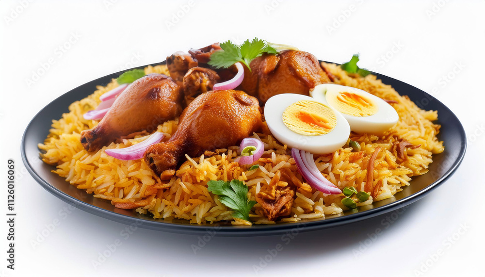 Delicious Chicken Biryani Rice Dish with Hard Boiled Eggs and Onions Delicious Chicken Biryani Rice Dish with Hard Boiled Eggs and Onions