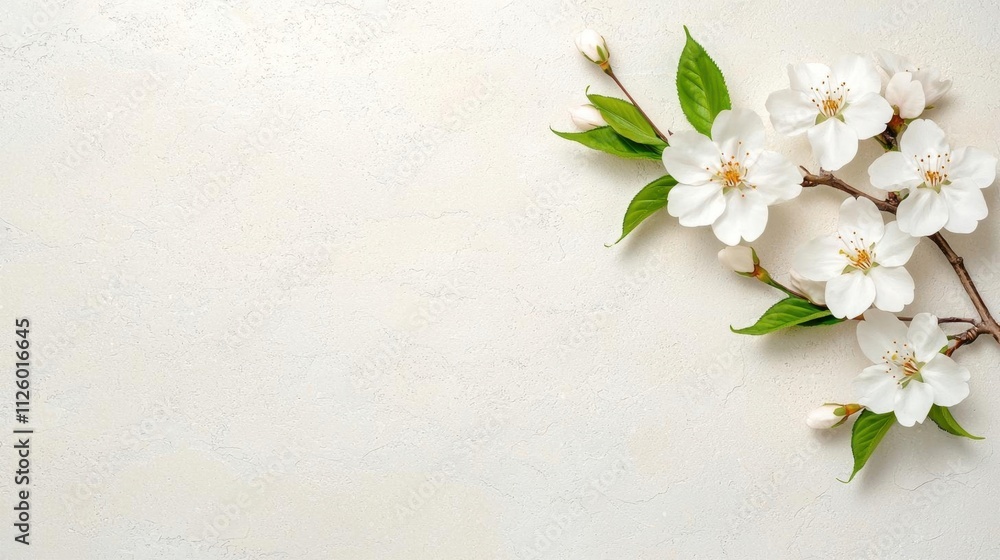 A photostock of blooming white cherry blossom branches set against a minimalistic gray background, emphasizing purity and seasonal beauty. High Quality A photostock of blooming white cherry blossom branches set against a minimalistic gray background, emphasizing purity and seasonal beauty. High Quality