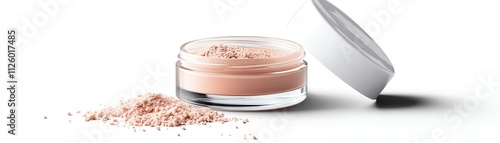 Shimmering body powder in a crystalclear jar with a soft puff applicator