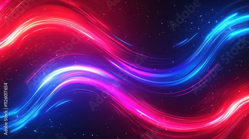 Vibrant abstract waves of light in red and blue hues, creating a dynamic effect.