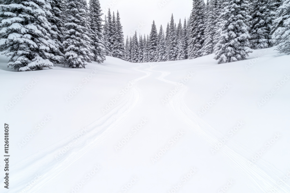 Fototapeta premium A snow covered field with a path through it