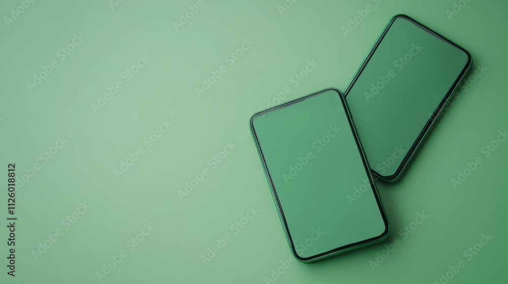 two smartphones on a green background two smartphones on a green background