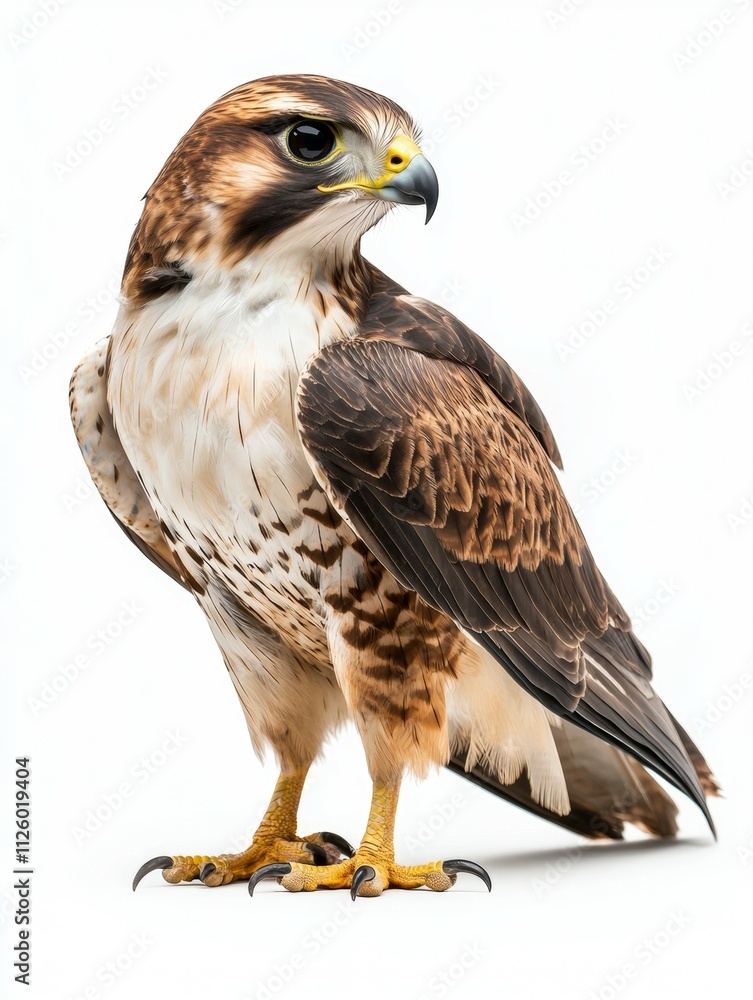 A brown and white bird with a yellow beak A brown and white bird with a yellow beak