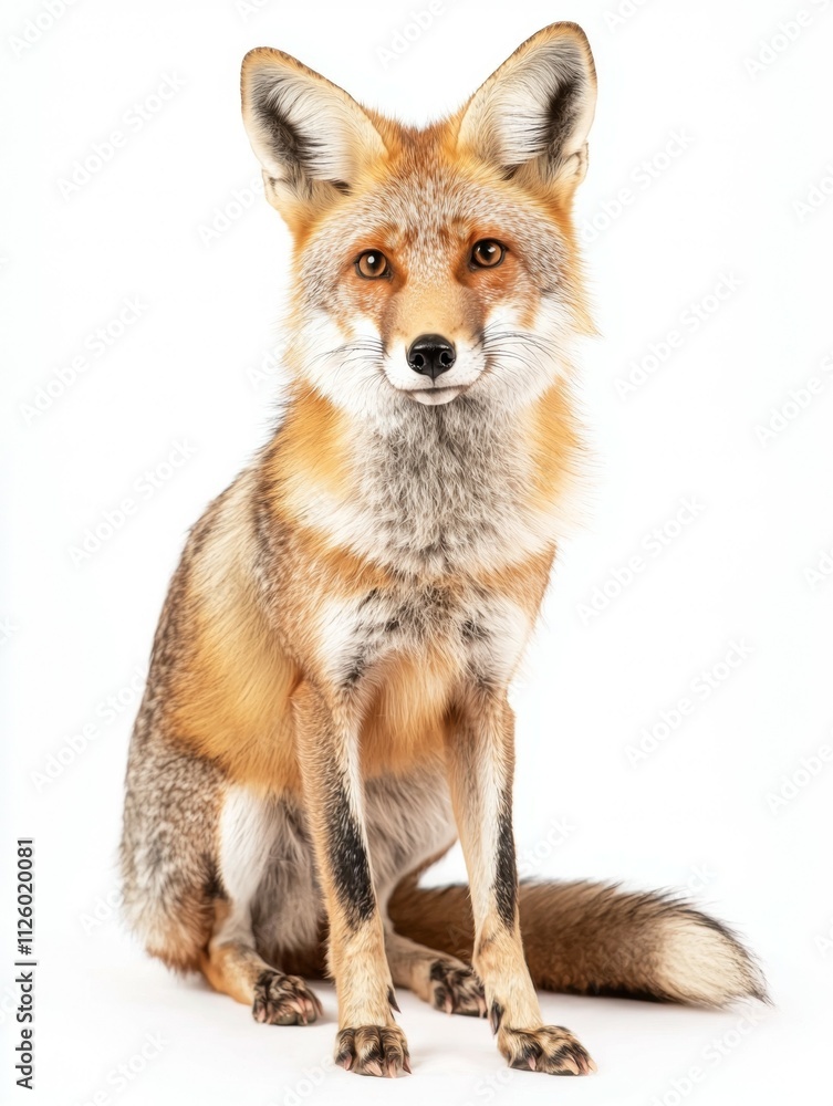 A fox is sitting on a white background A fox is sitting on a white background