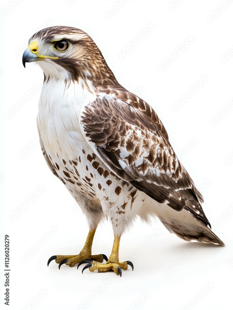 A large bird with a yellow beak and brown and white feathers A large bird with a yellow beak and brown and white feathers