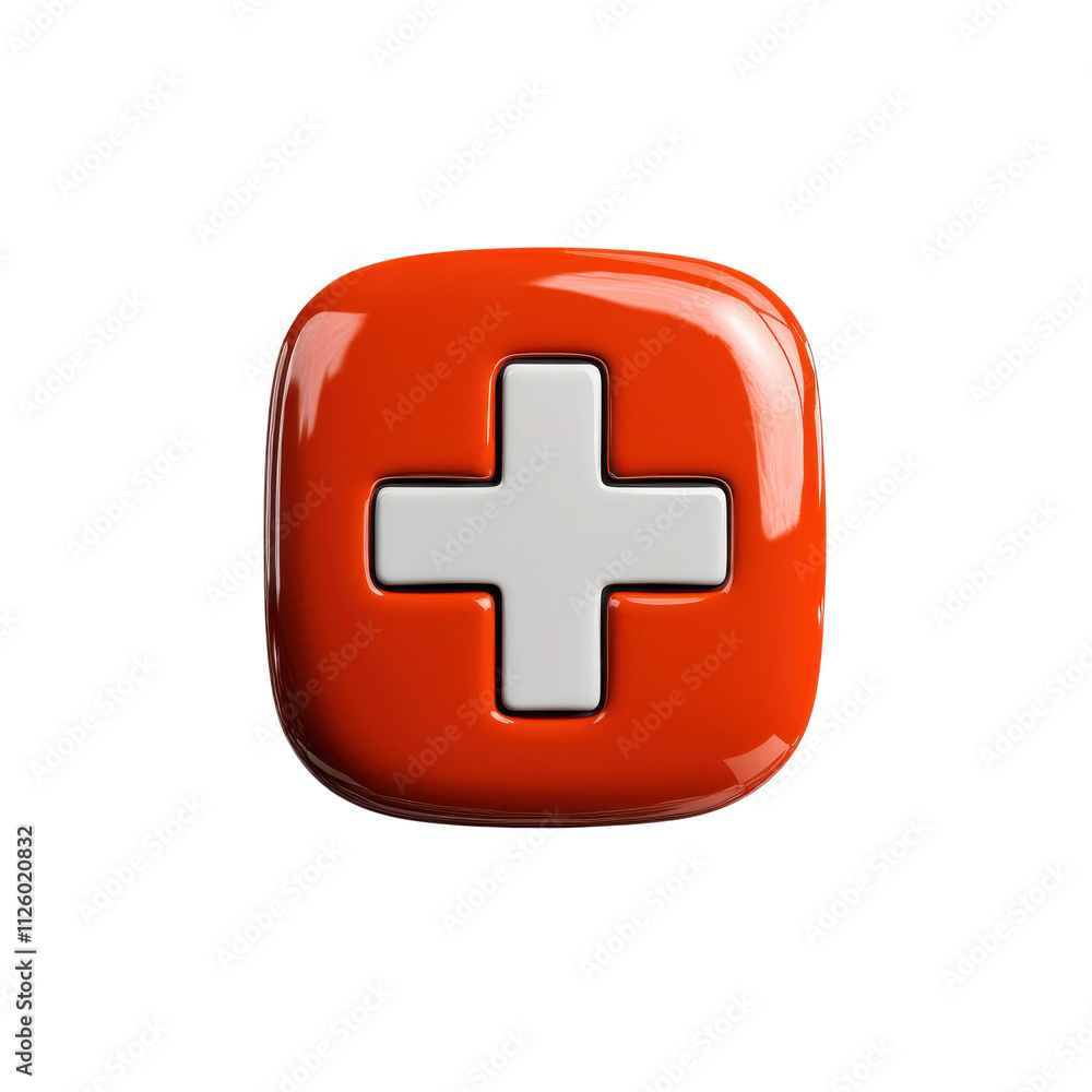 Red shield with white medic cross symbol isolated on transparent background Red shield with white medic cross symbol isolated on transparent background