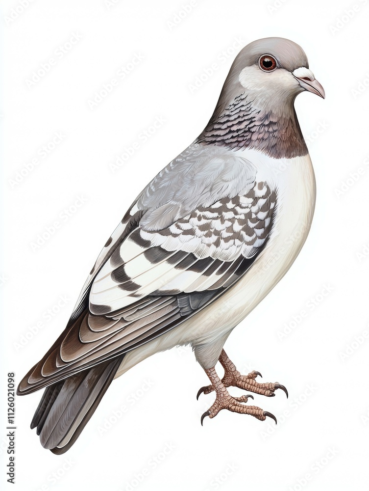 A pigeon is standing on a white background A pigeon is standing on a white background