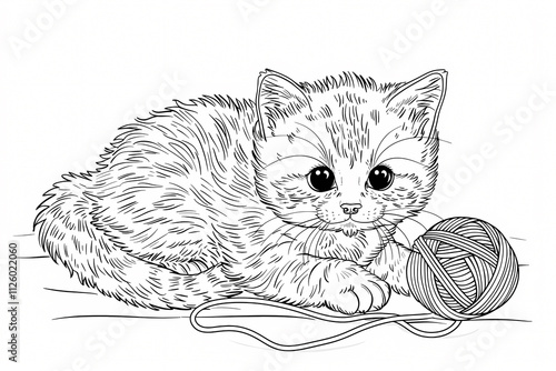 Wallpaper Mural A cute, fluffy kitten with big eyes playing with a ball of yarn, showcasing its playful personality and charm. Torontodigital.ca