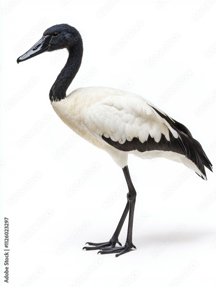 A white and black bird with a long neck A white and black bird with a long neck
