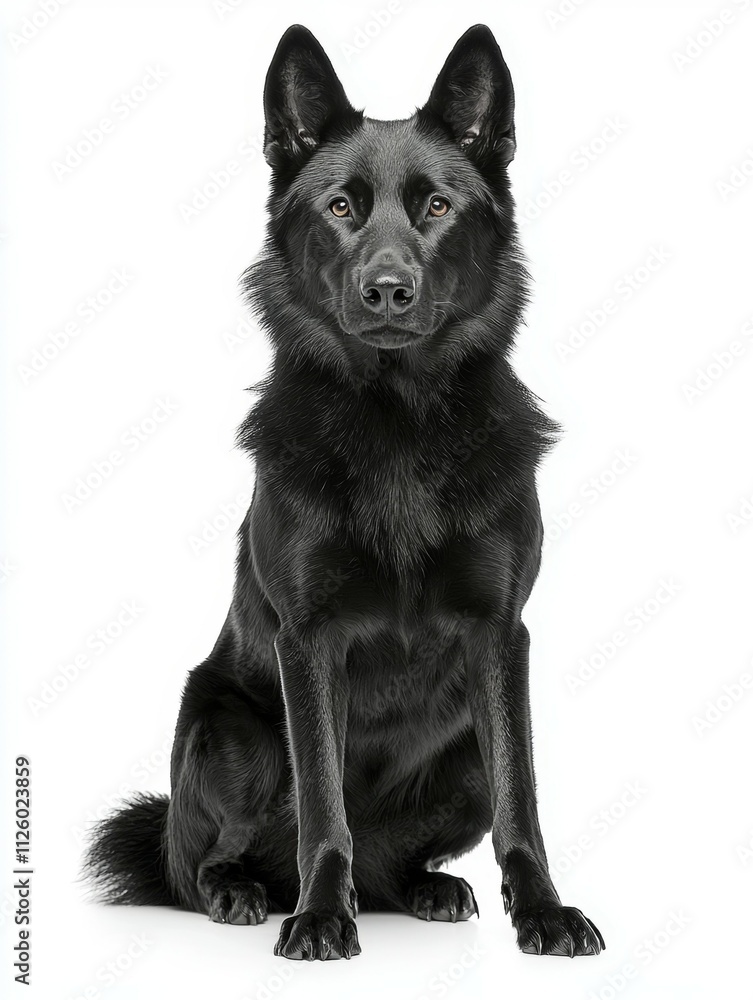 A black dog is sitting on a white background A black dog is sitting on a white background