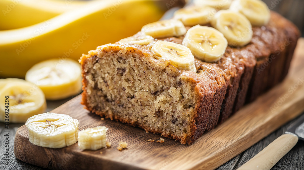 Homemade Banana Bread with Fresh Banana Slices. A moist and flavorful banana bread topped with fresh banana slices, perfect for breakfast or a snack Homemade Banana Bread with Fresh Banana Slices. A moist and flavorful banana bread topped with fresh banana slices, perfect for breakfast or a snack