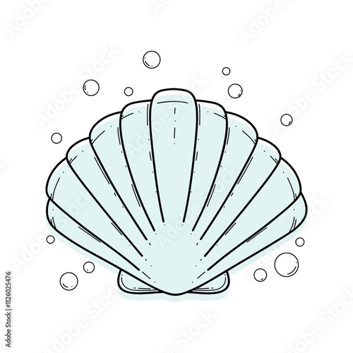 A beautiful hand-painted seashell isolated on white, modern contour line illustration with a colored background. Decorative underwater element for decoration, decoration, labels, flat design