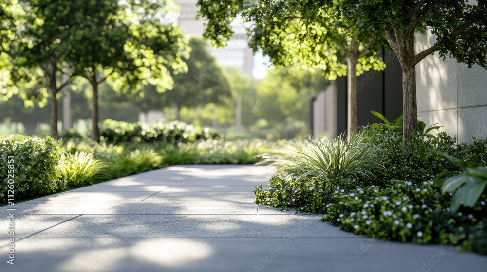 Fototapeta premium Serene Botanical Sanctuary: A Lush, Peaceful Walkway in the City