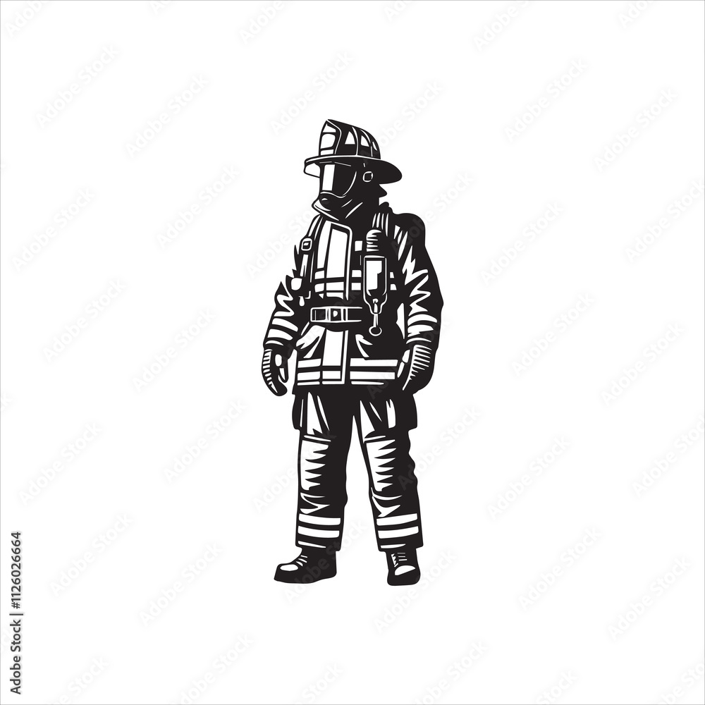Brave Firefighter ClipArt Design - Vector Fireman Illustration Brave Firefighter ClipArt Design - Vector Fireman Illustration