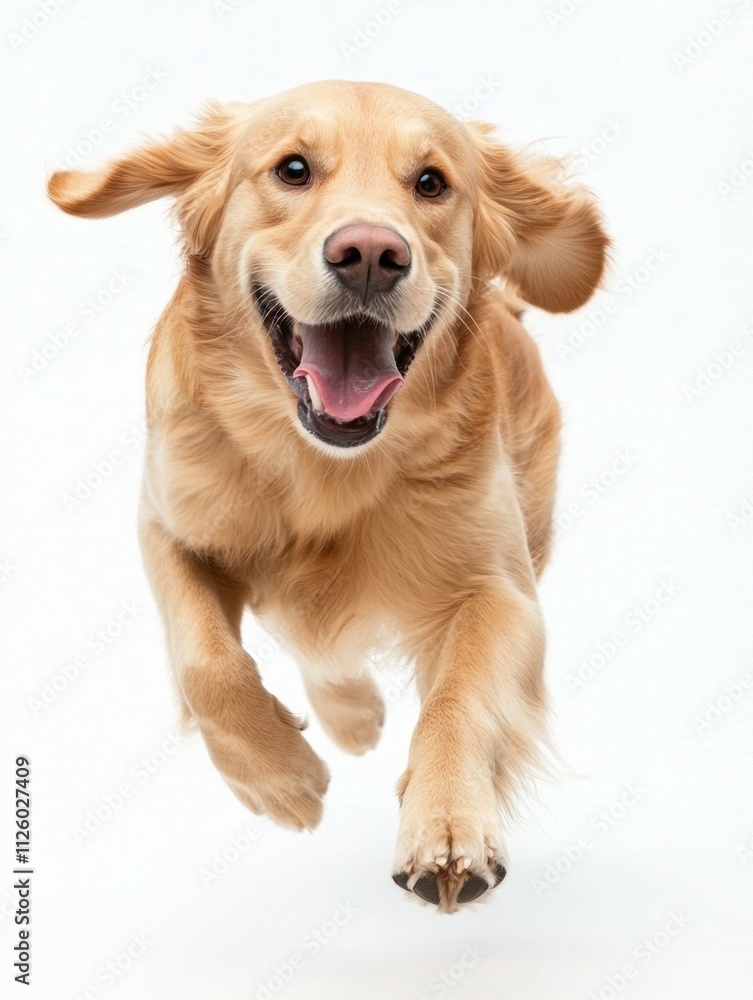 A dog is running and has its mouth open A dog is running and has its mouth open