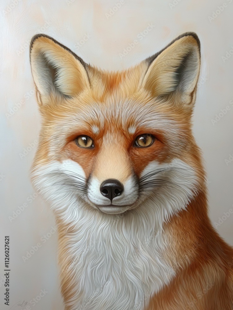 A fox is sitting in front of a white wall A fox is sitting in front of a white wall
