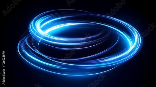 Abstract blue light trails swirling in concentric circles on a black background.