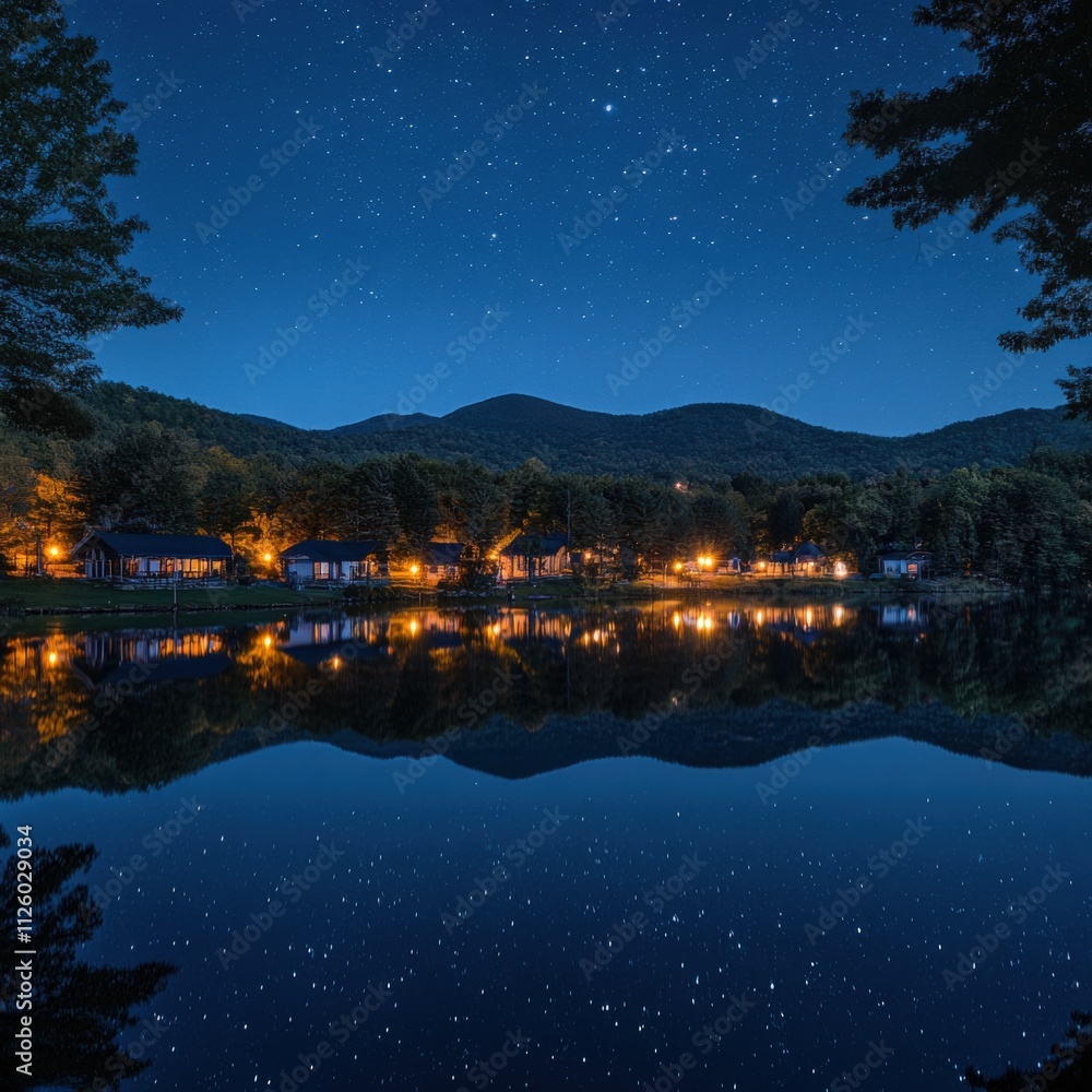 Fototapeta premium serene night landscape with stars reflecting on calm water