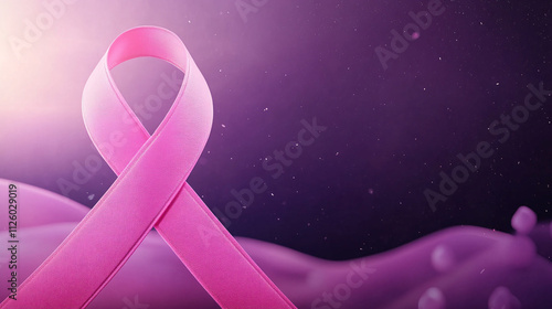 Pink Breast Cancer Awareness Ribbon. Flying pink ribbons on background. Breast cancer awareness and October Pink day, world cancer day.  photo