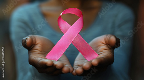 Pink Breast Cancer Awareness Ribbon. Flying pink ribbons on background. Breast cancer awareness and October Pink day, world cancer day.  photo