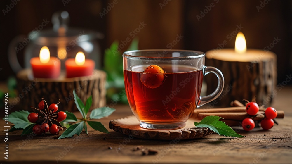 Cozy Tea Time Scene with Cinnamon, Orange, Spices, and Berries V8 Cozy Tea Time Scene with Cinnamon, Orange, Spices, and Berries V8