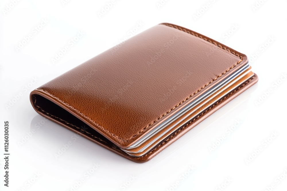 Elegant brown leather wallet on white background Elegant brown leather wallet on white background