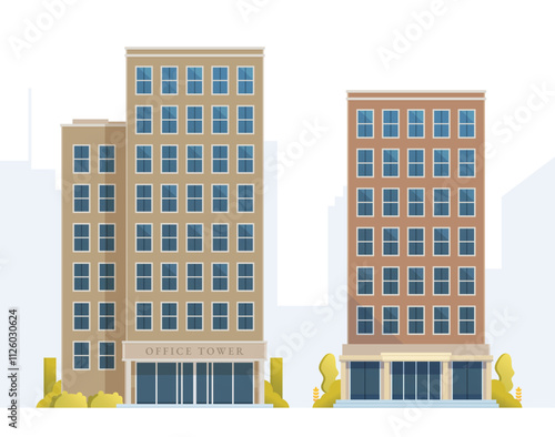 Skyscraper or High-Rise City Building illustration. Vector element modern city illustration. Flat design skyline.