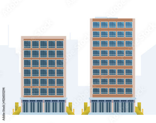 Skyscraper or High-Rise City Building illustration. Vector element modern city illustration. Flat design skyline.