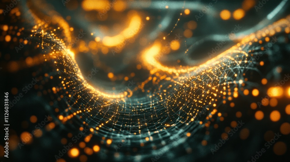 A close-up of glowing nodes and connecting lines representing neural pathways in a high-tech design