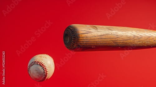 A baseball bat making contact with a ball, isolated on a solid background photo