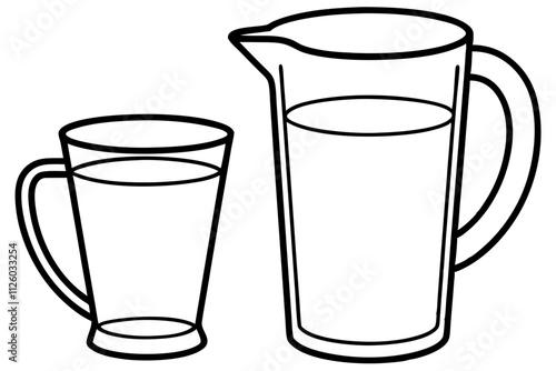 Line art of a jug and a glass of water. Vector illustration