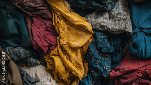 A pile of colorful fabrics in various textures and shades. Ideal for textile, fashion, or design projects emphasizing texture and color.