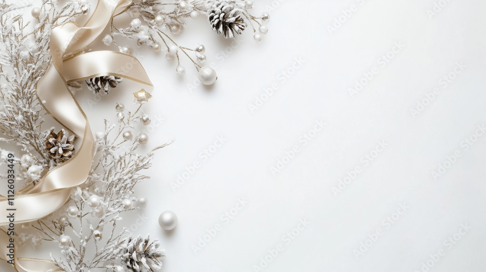 White Background, Christmas, Ribbon, Soft, White and Gold Tones, Card Background, PPT Background, Pinecone, Festive, Elegant, Holiday Decoration, Winter, Seasonal, Christmas Accents, modern White Background, Christmas, Ribbon, Soft, White and Gold Tones, Card Background, PPT Background, Pinecone, Festive, Elegant, Holiday Decoration, Winter, Seasonal, Christmas Accents, modern