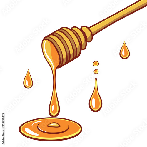 Honey Dripping Closeups Sweet Golden Drops on vector White background.