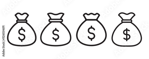 Money Bag outline icon set vector on white background 