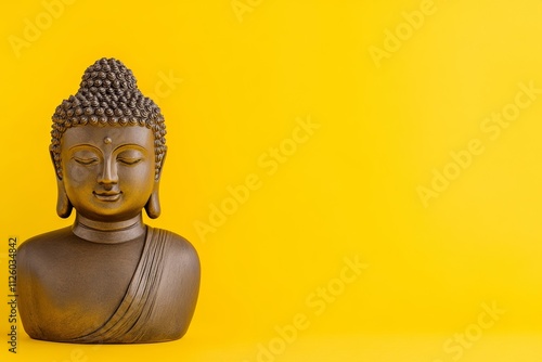 Tranquil buddha statue against bright yellow background