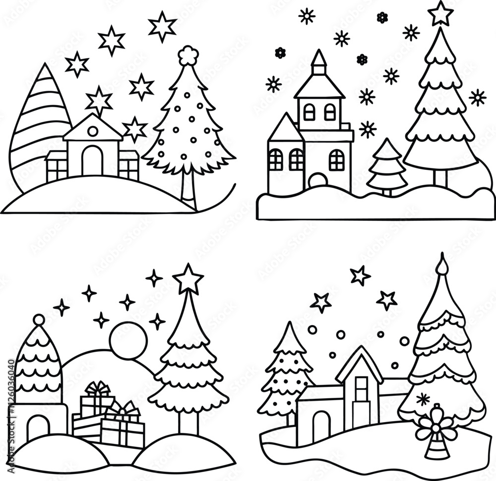 Fototapeta premium line art bundle christmas and illustrator