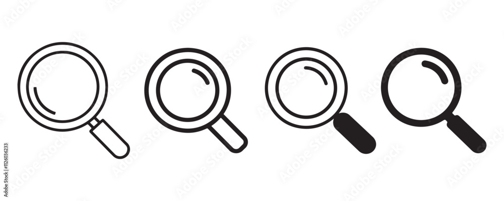 Magnifying glass icon set vector on white background. Search icon set vector, search web flat icon vector Magnifying glass icon set vector on white background. Search icon set vector, search web flat icon vector